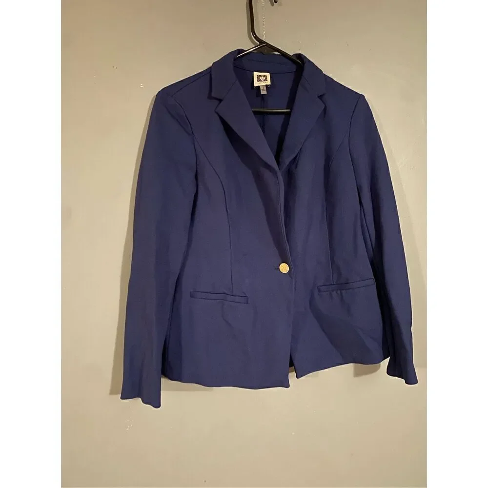 Anne Klein Navy Dress Jacket Blazer With Faux Pockets Size Small